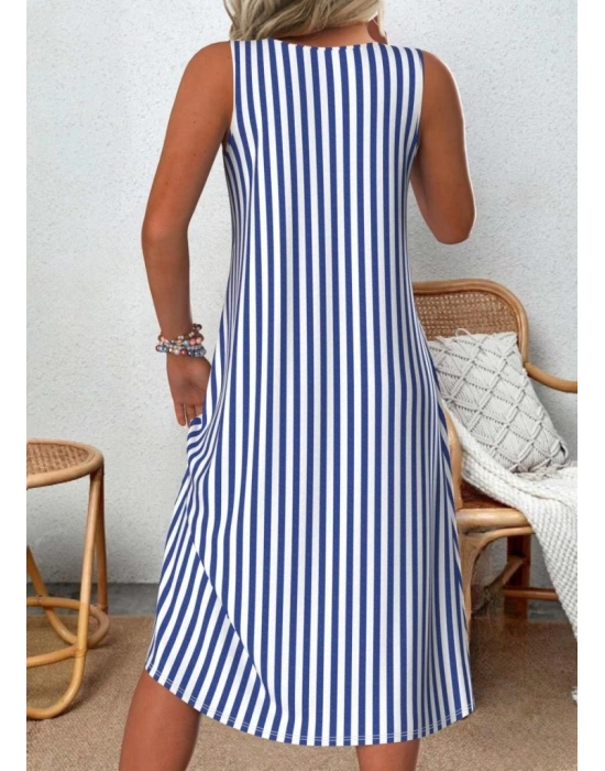 Kadın V Yakalı Askılı çizgili Midi örme Viskon Elbise