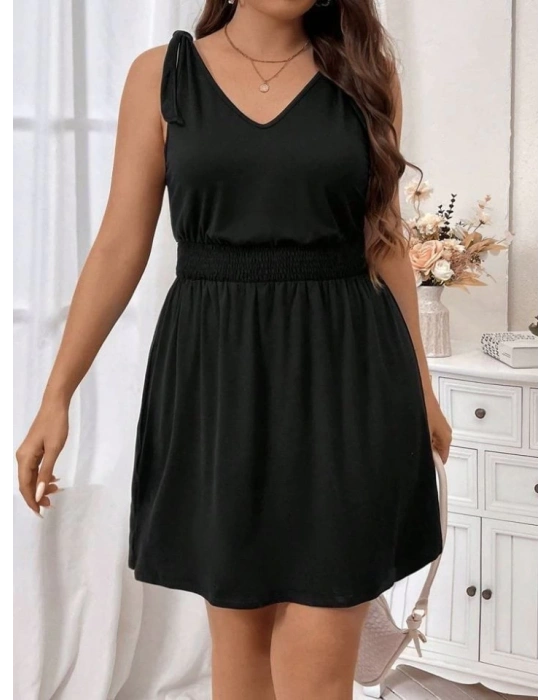 Kadın V Yakalı Belinde Gipe Detay Krep Elbise