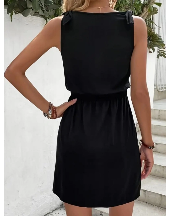 Kadın V Yakalı Belinde Gipe Detay Krep Elbise