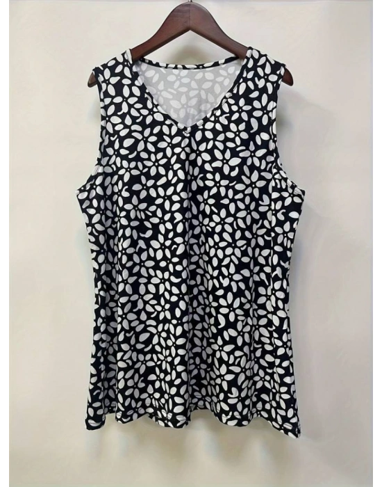 Kadın V Yakalı çiçek Baskılı Salaş Süprem Bluz