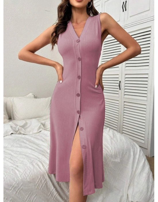 Kadın V Yakalı önden Düğmeli Kaşkorse Elbise