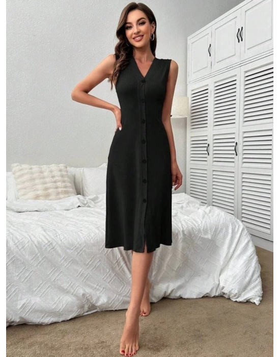 Kadın V Yakalı önden Düğmeli Kaşkorse Elbise