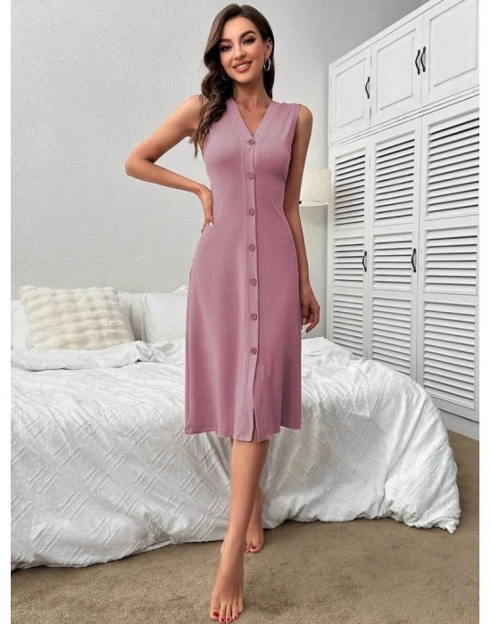 Kadın V Yakalı önden Düğmeli Kaşkorse Elbise