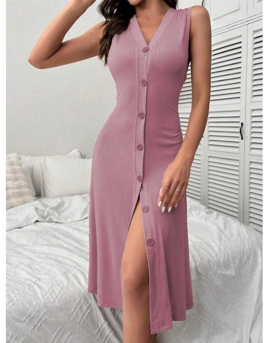 Kadın V Yakalı önden Düğmeli Kaşkorse Elbise