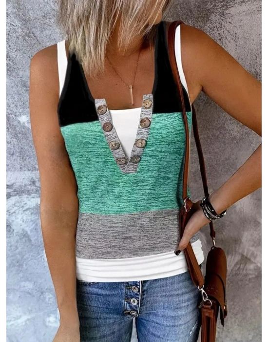 Kadın V Yakalı önden Düğmeli Viskon Bluz