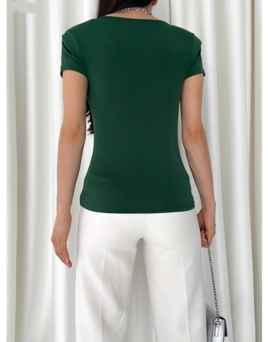 Kadın Vatkalı Omuzlar Pileli Kısa Kol Sandy Kumaş Bluz