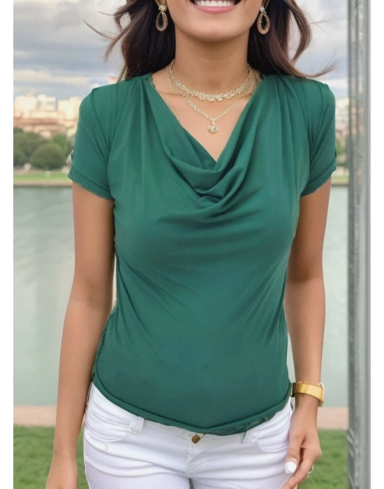 Kadın Vatkalı Omuzlar Pileli Kısa Kol Sandy Kumaş Bluz