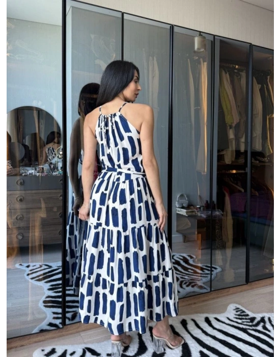 Kadın Viskon Kumaş Ip Askılı Halter Yaka Cepli idi Boy Elbise