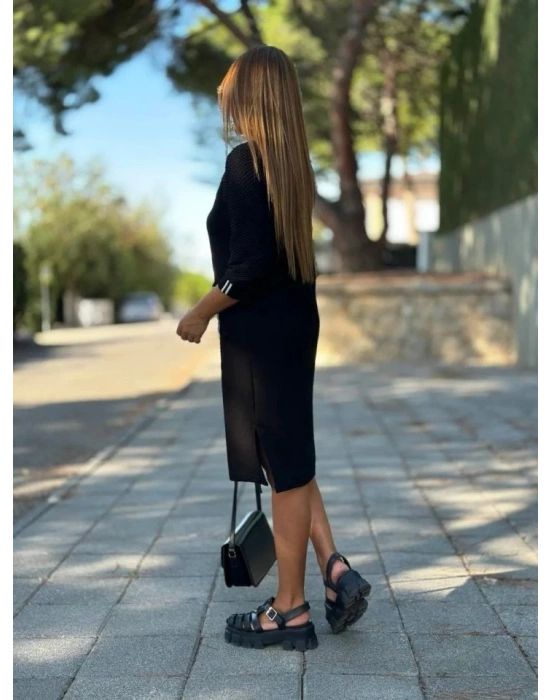 Kadın Viskon Pamuklu Kumaş Kol File , şerit Ve Cep Detaylı Elbise