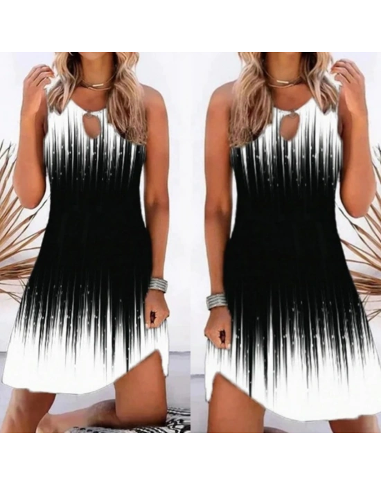 Kadın Yaka Damla Dekolteli Desenli Dalgıç Elbise