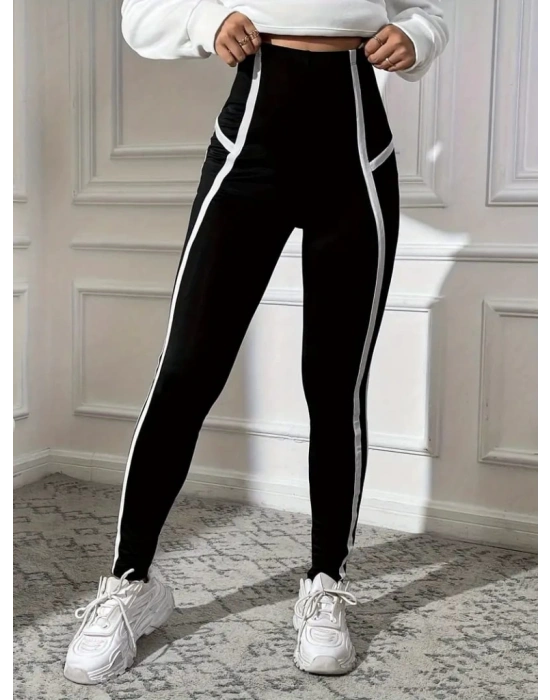 Kadın Yan çift şerit Detaylı Toparlayıcı Egzersiz Dalgıç Tayt