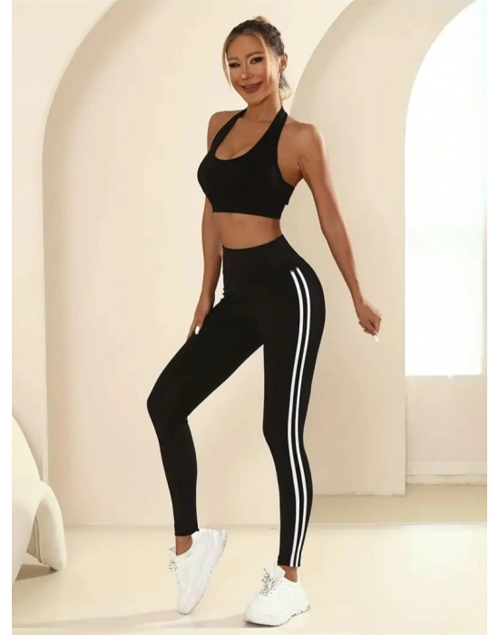 Kadın Yanları çift Beyaz şeritli Dalgıç Tayt