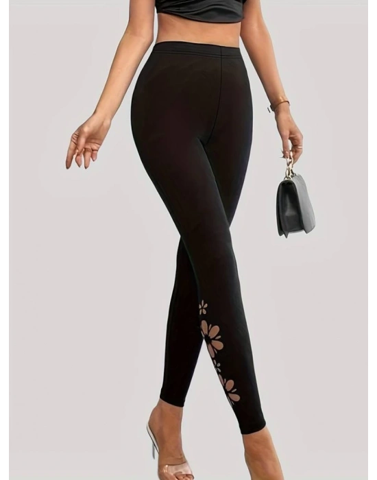 Kadın Yanları Lazer çiçek Kesim Yüksek Bel Dalgıç Tayt