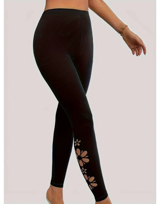 Kadın Yanları Lazer çiçek Kesim Yüksek Bel Dalgıç Tayt