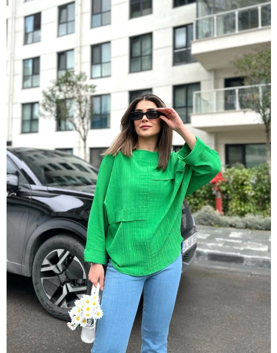 Kadın Yarasa Kol Aerobin Kumaş Bluz