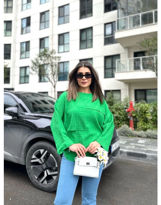 Kadın Yarasa Kol Aerobin Kumaş Bluz