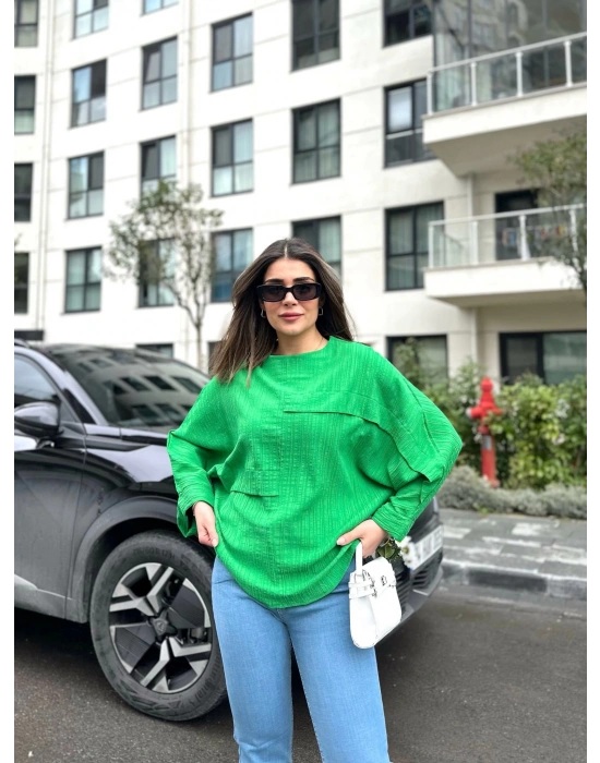 Kadın Yarasa Kol Aerobin Kumaş Bluz