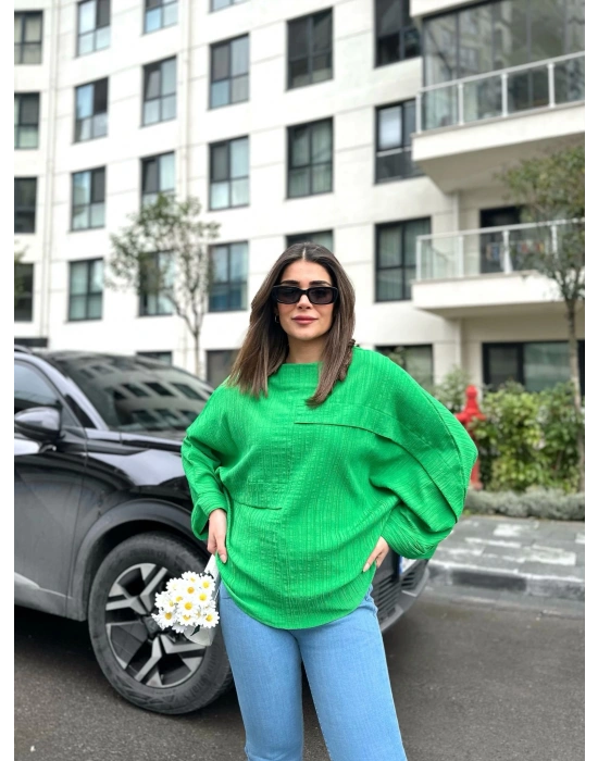 Kadın Yarasa Kol Aerobin Kumaş Bluz