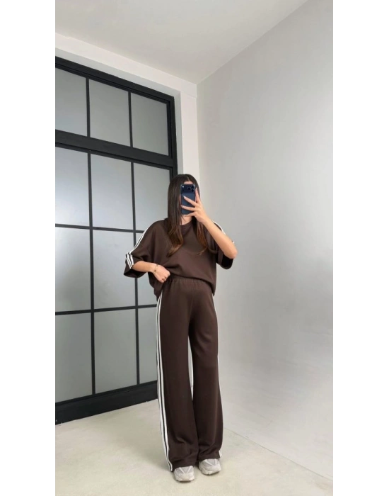 Kadın Yarasa Kol Yanları şerit Detay odal Kumaş Ikili Takım