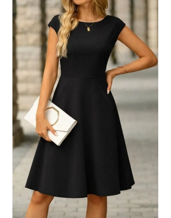 Kadın Yarım Ay Kollu Yakası Acık Kemersiz Midi Ithal Krep Elbise