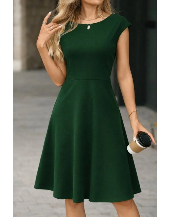 Kadın Yarım Ay Kollu Yakası Acık Kemersiz Midi Ithal Krep Elbise