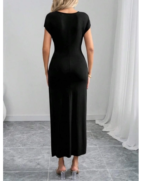 Kadın Yarım Ay Kollu Yuvarlak Yaka önünde Toka Detaylı odal axi Elbise