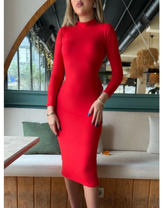 Kadın Yarım Balıkçı Yaka Süet Kumaş Fırsat ürün Midi Boy Elbise