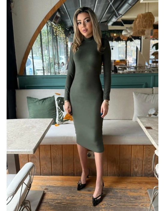 Kadın Yarım Balıkçı Yaka üet Kumaş Fırsat ürün Midi Boy Elbise