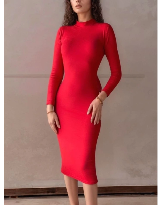 Kadın Yarım Balıkçı Yaka Süet Kumaş Fırsat ürün Midi Boy Elbise