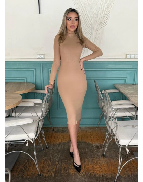 Kadın Yarım Balıkçı Yaka Süet Kumaş Fırsat ürün Midi Boy Elbise