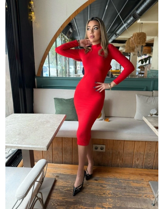 Kadın Yarım Balıkçı Yaka Süet Kumaş Fırsat ürün Midi Boy Elbise