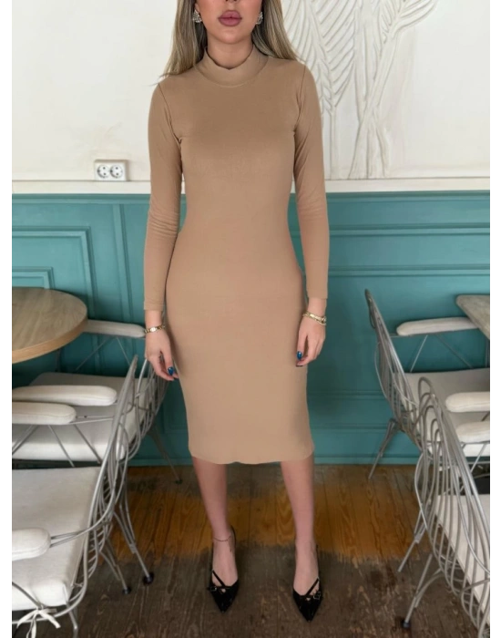 Kadın Yarım Balıkçı Yaka Süet Kumaş Fırsat ürün Midi Boy Elbise