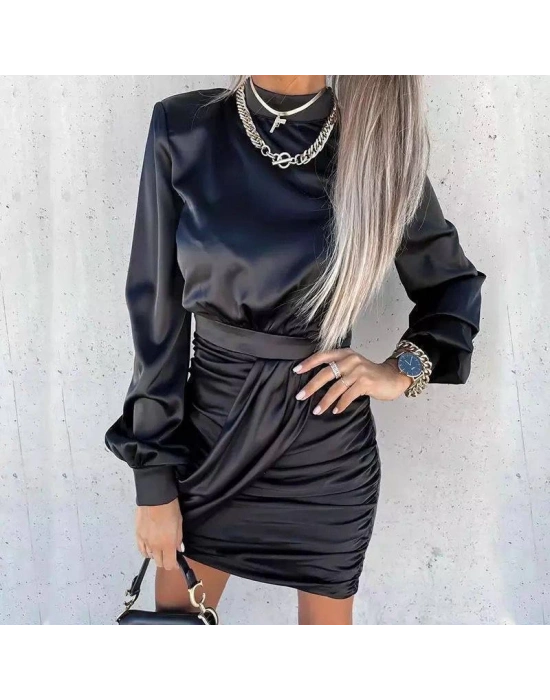 Kadın Yarım Balıkçı Yaka Vatka Ve Büzgü Detay ini Elbise