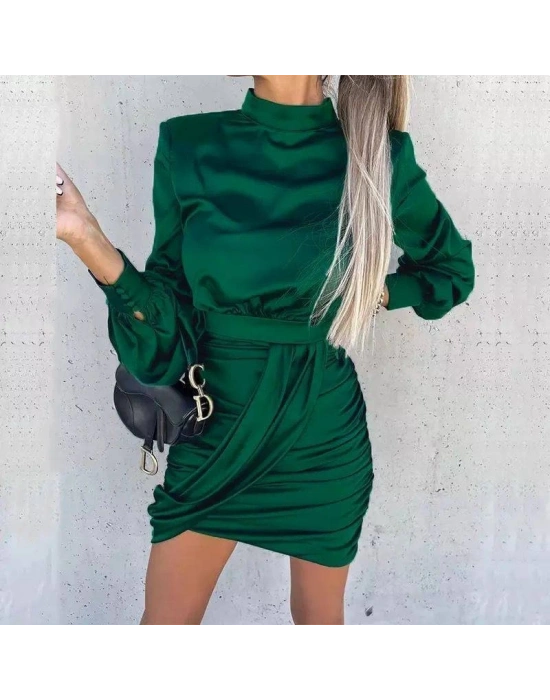 Kadın Yarım Balıkçı Yaka Vatka Ve Büzgü Detay Mini Elbise