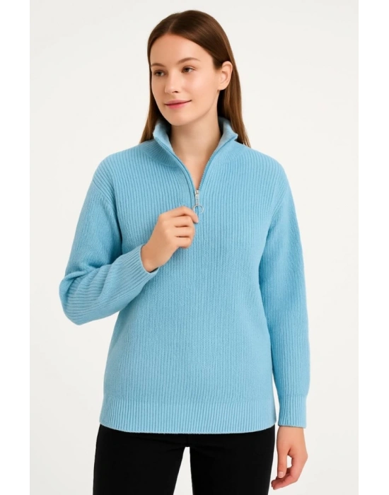 KADIN Yarım Fermuarlı Triko Kazak – elanik Örgü, Dik Yaka, Pamuklu Dokuma, Oversize Uzun Kollu Kışlık odel  Bebe avisi