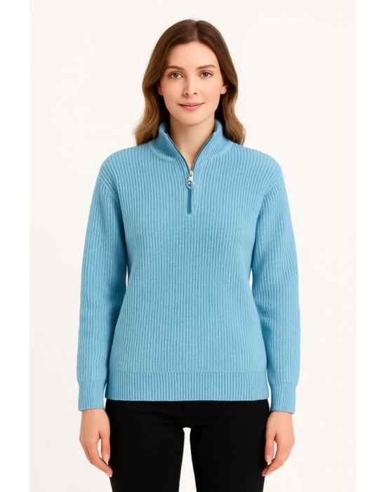 KADIN Yarım Fermuarlı Triko Kazak – elanik Örgü, Dik Yaka, Pamuklu Dokuma, Oversize Uzun Kollu Kışlık odel  Bebe avisi