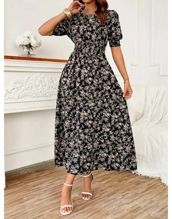 Kadın Yarım Kollu Bisiklet Yaka Kol Ve Bel Gipe Detay Süprem Elbise