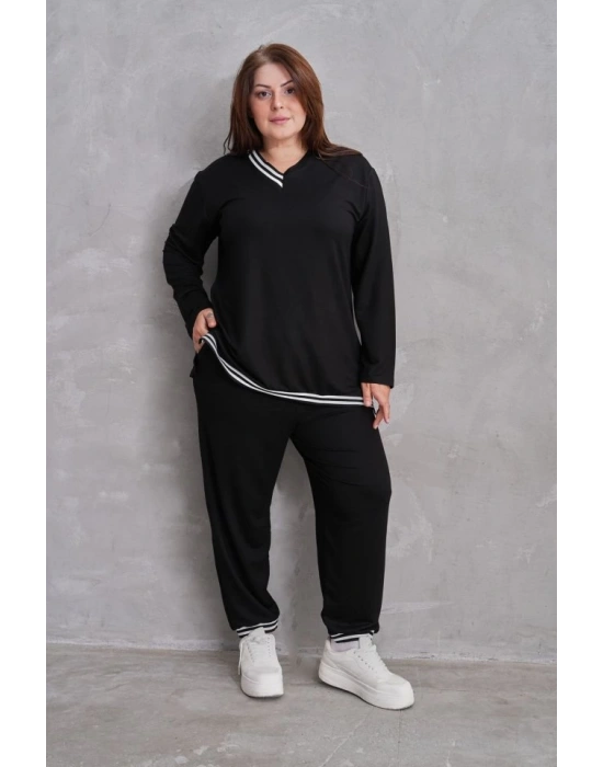 Kadın Yeni ezon Uzun Kollu Ribana Detay Ikili Takım