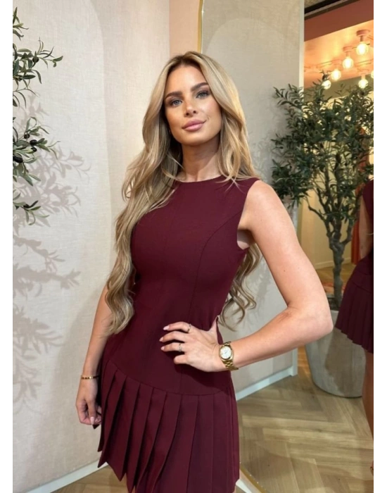 Kadın Yılbaşı özel Bisiklet Yaka Kolsuz Eteği Pileli Mini Elbise