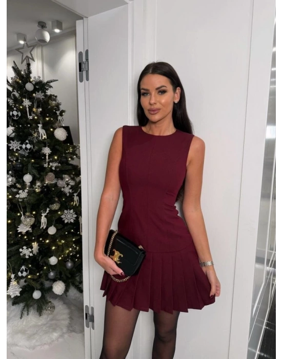 Kadın Yılbaşı özel Bisiklet Yaka Kolsuz Eteği Pileli Mini Elbise