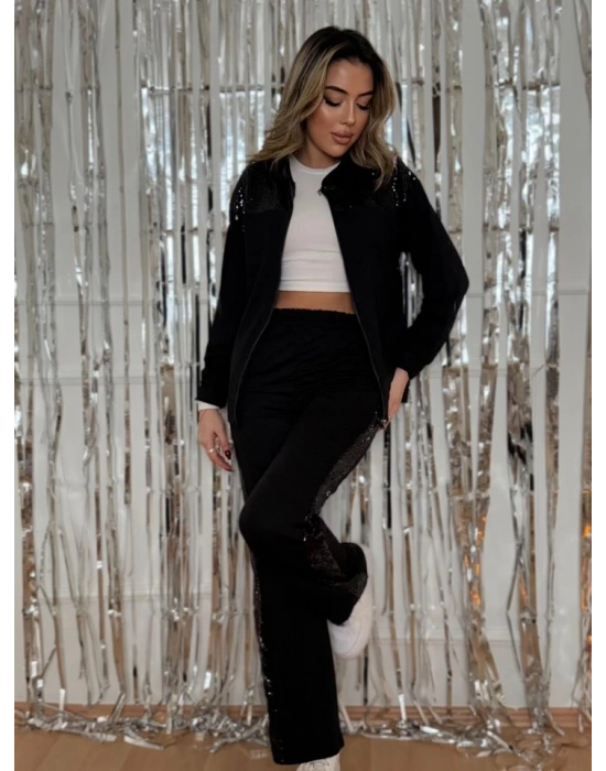 Kadın Yılbaşı özel Iki Iplik Kumaş Pul Ve Fermuar Detaylı Ikili Takım