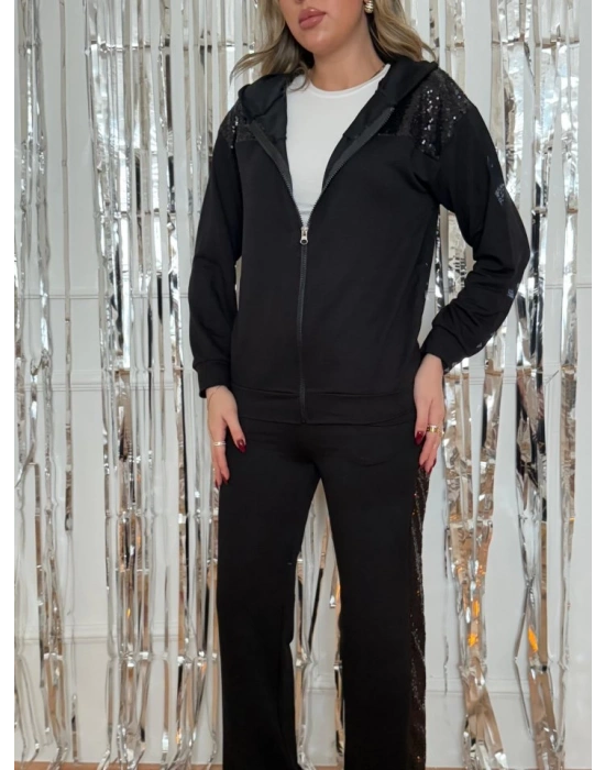 Kadın Yılbaşı özel Iki Iplik Kumaş Pul Ve Fermuar Detaylı Ikili Takım