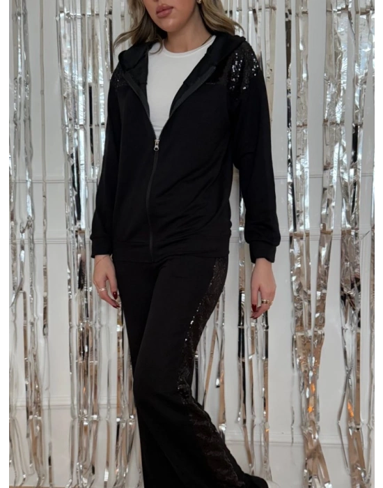 Kadın Yılbaşı özel Iki Iplik Kumaş Pul Ve Fermuar Detaylı Ikili Takım