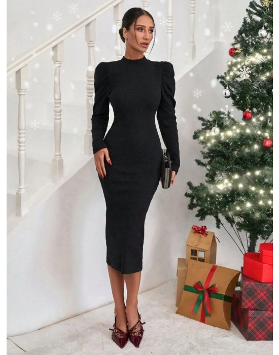 Kadın Yılbaşı Özel Kaşkorse Kumaş Prenses Kol Elbise