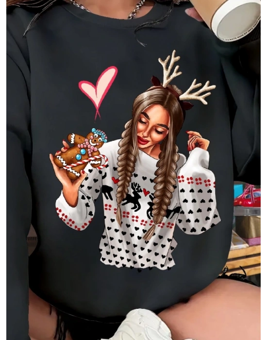 Kadın Yılbaşı özel Uzun Kollu Bisiklet Yaka Desenli Viskon Iki Iplik Bluz