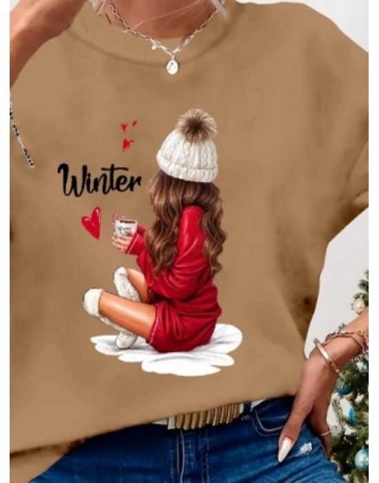 Kadın Yılbaşı özel Uzun Kollu Bisiklet Yaka Desenli Viskon Iki Iplik Bluz