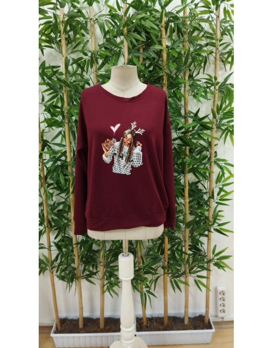 Kadın Yılbaşı özel Uzun Kollu Bisiklet Yaka Desenli Viskon Iki Iplik Bluz