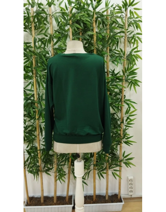 Kadın Yılbaşı Özel Uzun Kollu Bisiklet Yaka Desenli Viskon Iki Iplik Bluz