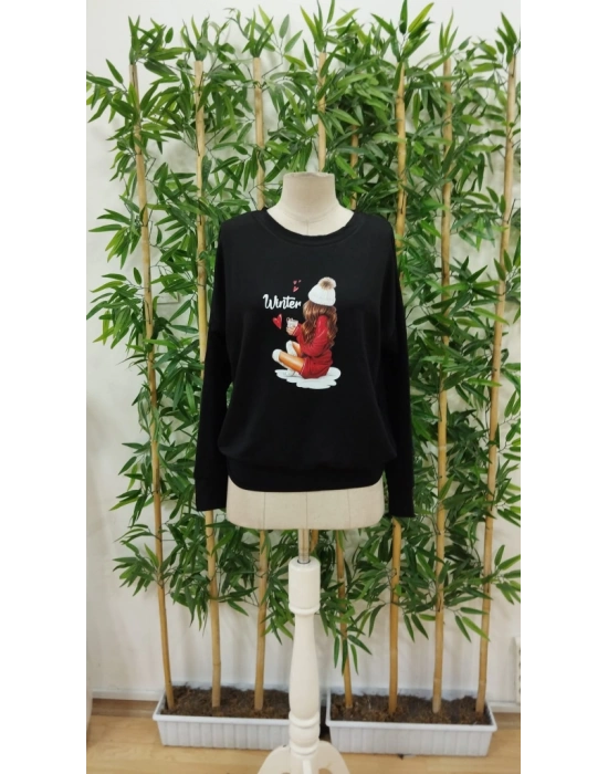 Kadın Yılbaşı Özel Uzun Kollu Bisiklet Yaka Desenli Viskon Iki Iplik Bluz