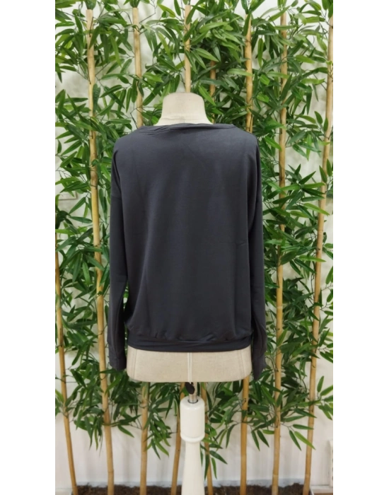 Kadın Yılbaşı özel Uzun Kollu Bisiklet Yaka Desenli Viskon Iki Iplik Bluz